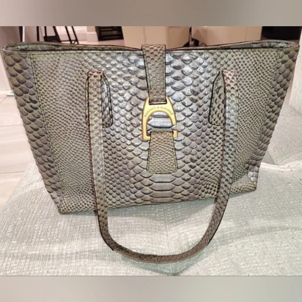 Dooney and Bourke Python-Embossed Gray Handbag - Picture 1 of 10